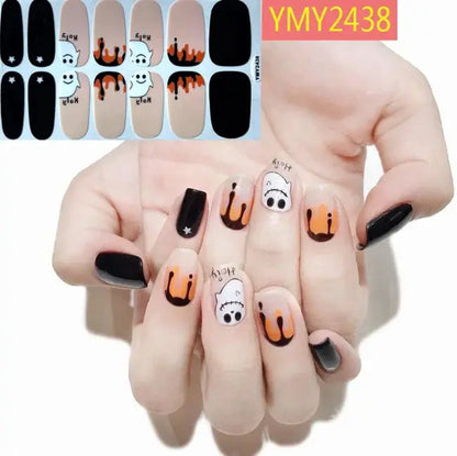 Halloween Nail Stickers Full Cover Adhesive  Nail Polish Wraps Blood Pumpkin Ghost Nail Decals DIY Festival Nail Patch Decors Good Vibrations