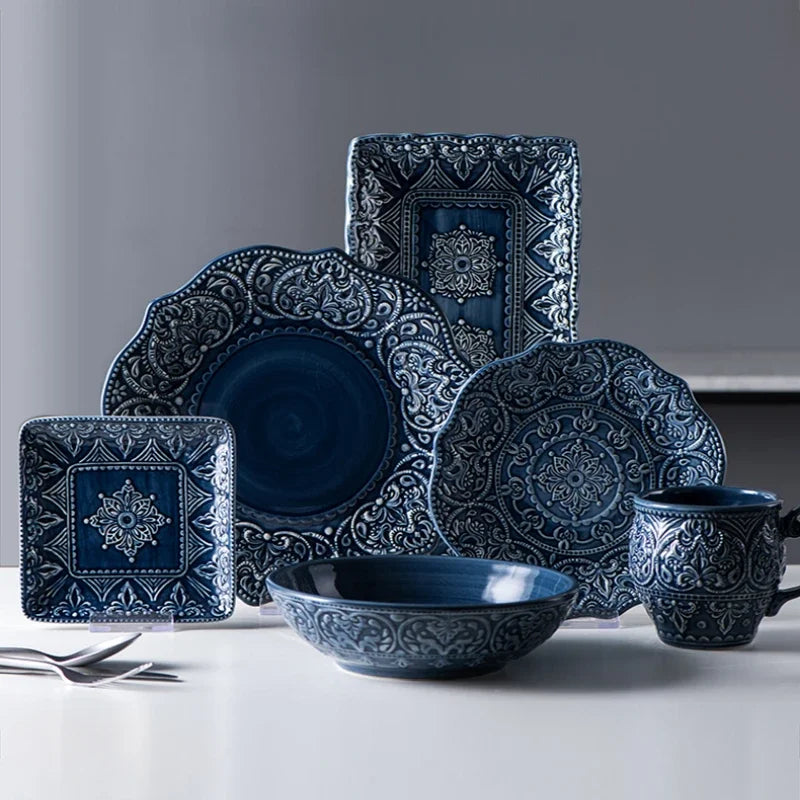 Creative Household Dinner Plate European Ceramic Steak Dinner Plate Light Luxury Relief Tableware Small Dish Kitchen Utensils Good Vibrations