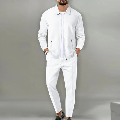 Autumn Winter Men's Casual Blazer Set New Fashion Waffle Baseball Suit Round Neck Pocket Zipper Long Sleeve Trousers Two-Piece S Good Vibrations