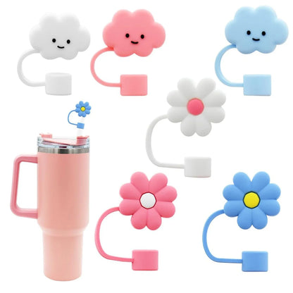 6Pcs Straw Cover Cap for Stanley Cup Straw Topper Compatible for 30&40 Oz Tumbler 10mm Dust-Proof Reusable Cute Straw Tips Lids Good Vibrations