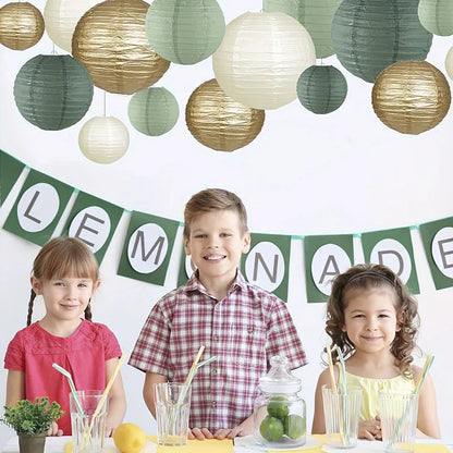 15Pcs/Set Sage Green Paper Lantern Folding Round Lanterns For Baby Shower Birthday Christmas Wedding Rustic Party Decorations Good Vibrations