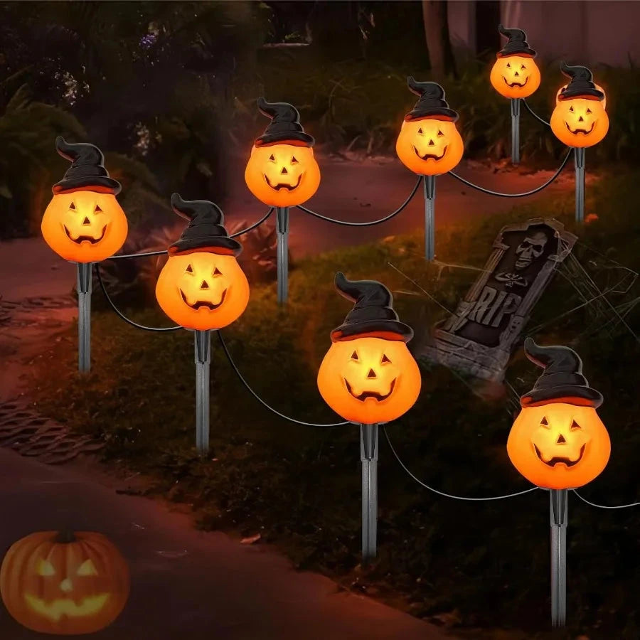 Halloween Pumpkin Pathway Lights Outdoor 4PCS Jack O Lantern Pumpkin Light with Stake Outdoor LED Walkway Lights for Halloween Good Vibrations