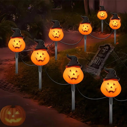 Halloween Pumpkin Pathway Lights Outdoor 4PCS Jack O Lantern Pumpkin Light with Stake Outdoor LED Walkway Lights for Halloween Good Vibrations