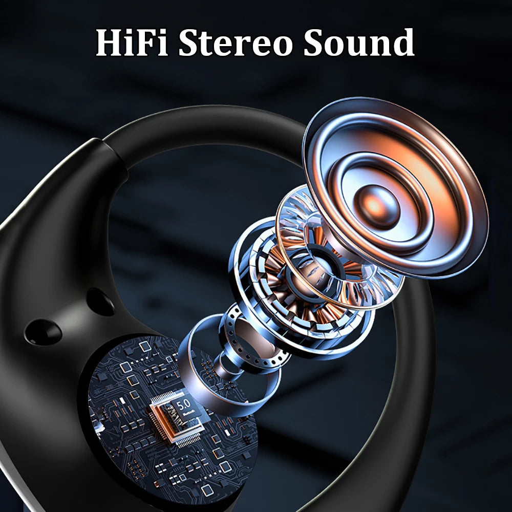 Bluetooth 5.4 Ear Hook Headphones TWS Wireless Earphones HiFi Stereo Waterproof Headsets LED Display Long Standby Touch Earbuds Good Vibrations
