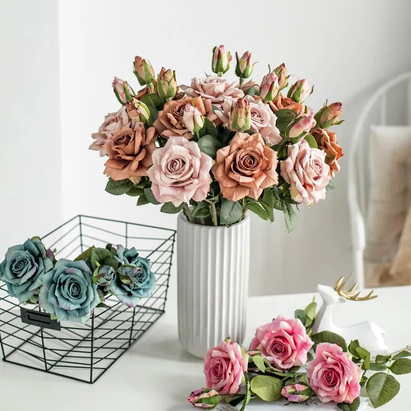 Artificial Flowers Big Silk Roses NEW Beautiful Branch Vase for Home Wedding Decoration Retro Autumn Fake Plants Christmas Decor Good Vibrations