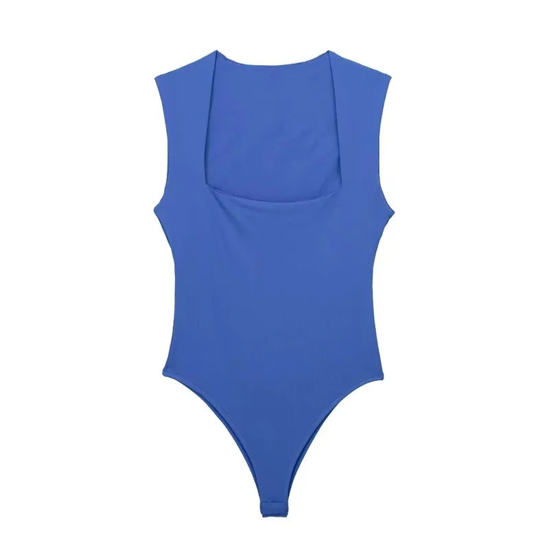 MUJER 2025 Black Woman Body Square Neck Sleeveless Bodysuit Women Blue White Sexy Tight Bodysuit Lingerie Bodycon Summer Tops Good Vibrations