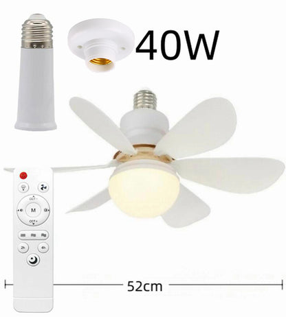 Socket Fan Light with Remote, 20.5in Small Ceiling Fan with LED, E26/27 Cordless Light Screw Fan for Kitchen Bedroom, Small Room Good Vibrations