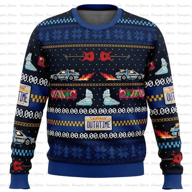 Back To The Future Ugly Christmas Sweater Cartoon Anime Women Men Pullover Tops 2025 New Fashion Couple Hoodie Sweatshirt Good Vibrations