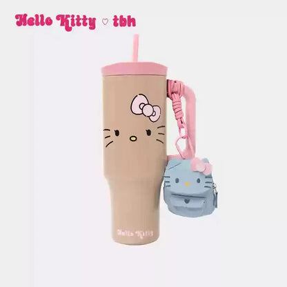 TBH Leopard Print Kitty Series Straw Thermos Cup Travel Sports Water Bottle Stainless Steel Cold Insulation Cup Girls Gift Good Vibrations