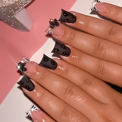 24pcs Nude Pink Sweet Fake Nails Short Duckbill Leopard Print French False Nails With 3D Bowknots Butterfly Cherry Press On Nail Good Vibrations