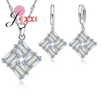 Charm Crystal Women Bridal Wedding Jewelry Sets 925 Sterling Silver Pendant Necklaces Earrings Sets Bijoux Femme Good Vibrations