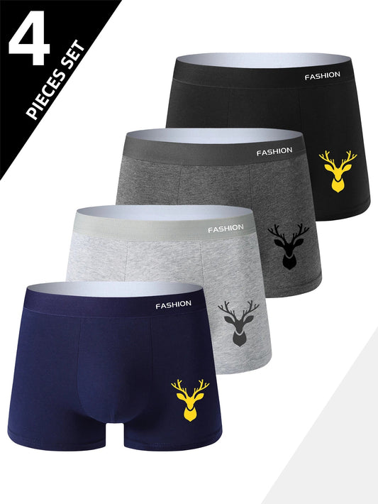 4pcs Boxer Men's Underwear, Soft Sports Breathable Four-Season Men's Underwear, Trendy Fashion Pop Print Boxer Underwear Good Vibrations