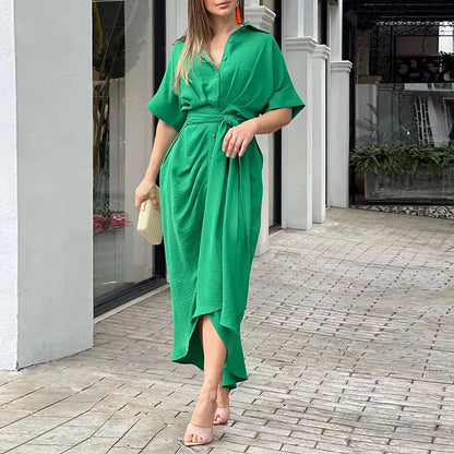 Elegant Dresses For Lady Vestidos 2026 Woman Dress Vestido Commuting Temperament Printed Irregular Leace-up Lapel Slim Contrast Good Vibrations