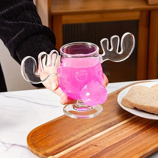 200ml Glass Cup for Tiki Creative Elk Cute Reindeer Mug Wine Beer Water Juice Milk Glasses Drinkware Shot Cups Christmas Gift Good Vibrations