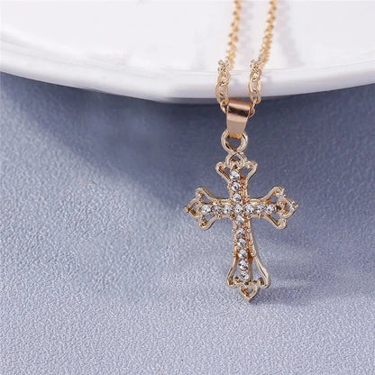 Fashion Cross Necklace for Women Men Gold Silver Color Dazzling Crystal Jesus Crucifix Necklace Christian Jewelry Wholesale Good Vibrations