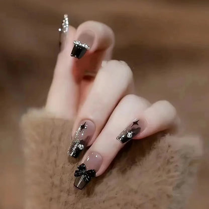 24Pcs Short Square Coffin False Nails French Glitter Wearable Fake Nails Acrylic Full Cover Women Ballet Press on Nails Tips Good Vibrations