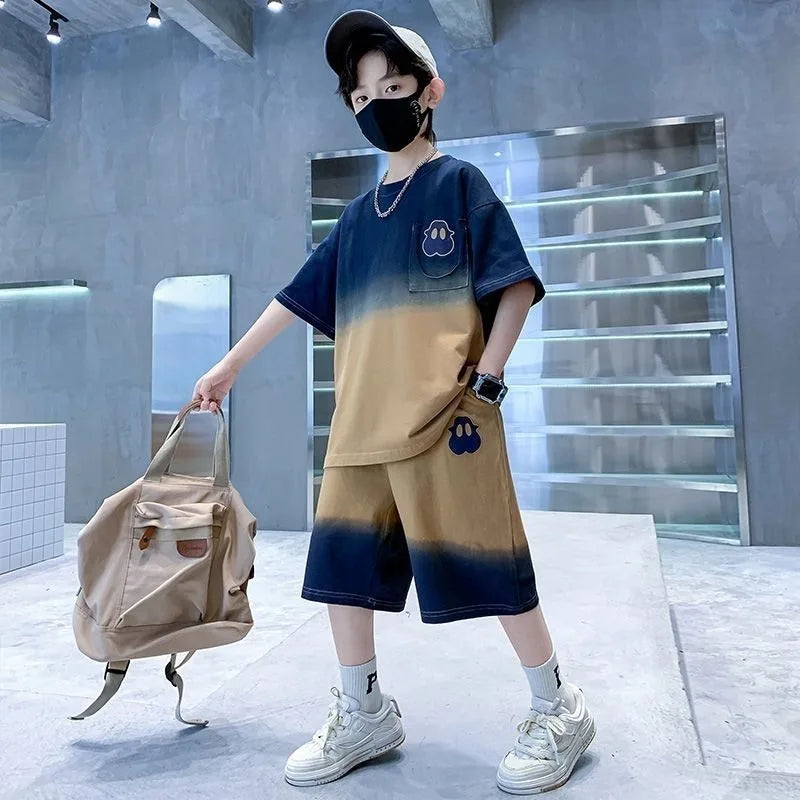 Gradient Sportswear Set 2025 New Children's Clothing Clothes for Cotton Boys Kids Sweatshirt Tracksuit Boy 8 10 Year Old Top Good Vibrations