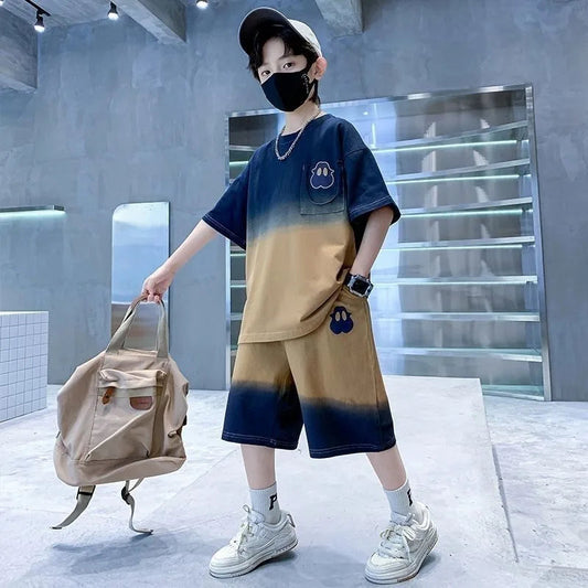 Gradient Sportswear Set 2025 New Children's Clothing Clothes for Cotton Boys Kids Sweatshirt Tracksuit Boy 8 10 Year Old Top Good Vibrations