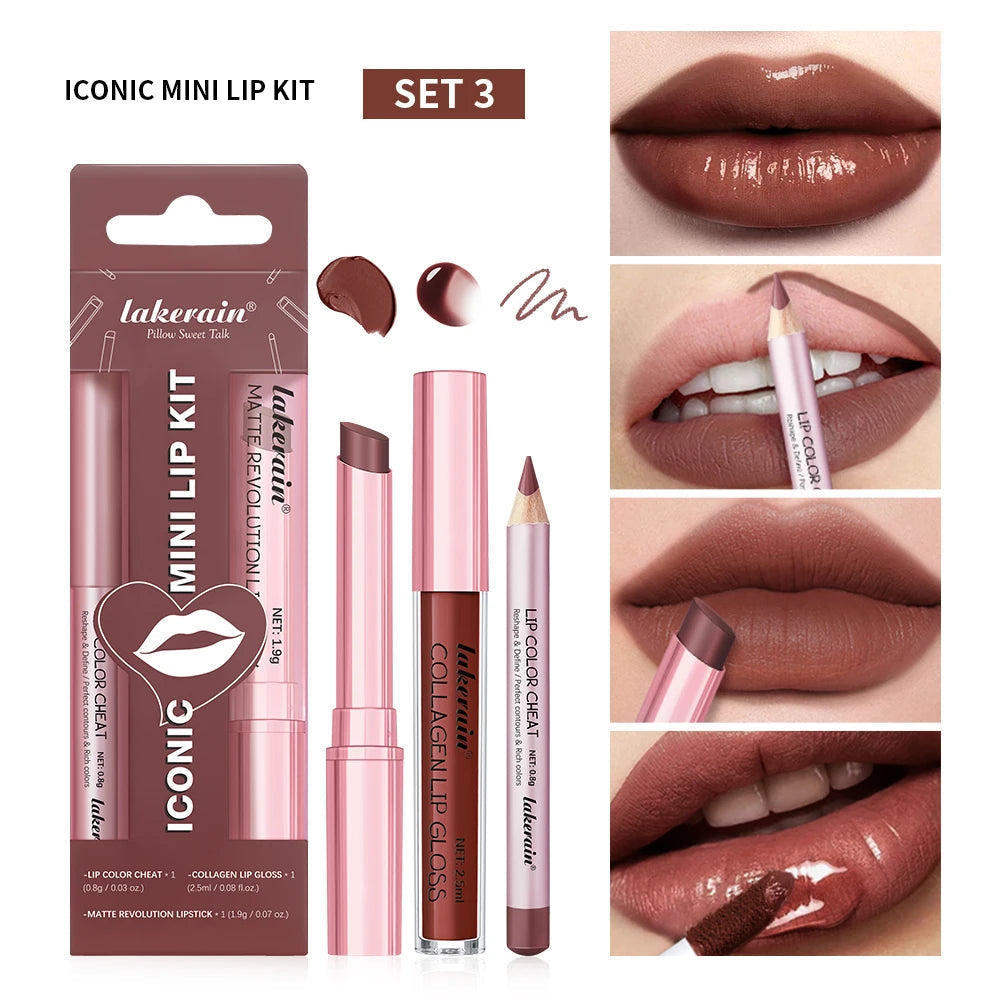 Lip Combo Matte Lipstick + Lip Liner Pen Lip Gloss Set Hydrating Matte Waterproof Long Lasting Lip lipstick set Lip Makeup Set Good Vibrations