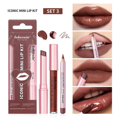 Lip Combo Matte Lipstick + Lip Liner Pen Lip Gloss Set Hydrating Matte Waterproof Long Lasting Lip lipstick set Lip Makeup Set Good Vibrations