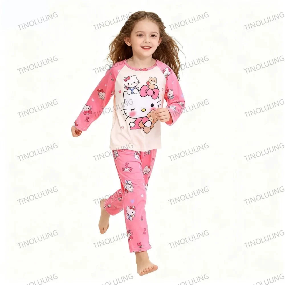 Children's Cartoon Stitch Pajamas Sets Boys Pijamas Girls Mickey Hello Kitty Sleepwear Comfortable Long Sleeve Nightwear Pjs Good Vibrations