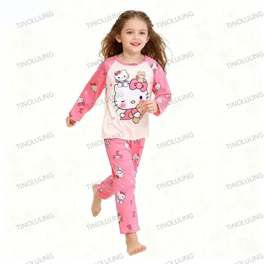 Children's Cartoon Stitch Pajamas Sets Boys Pijamas Girls Mickey Hello Kitty Sleepwear Comfortable Long Sleeve Nightwear Pjs Good Vibrations