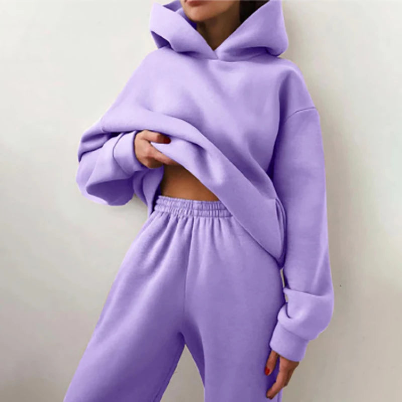 Women Two Piece Sets Tracksuit 2022 Autumn Casual Solid Long Sleeve Hoodie Sweatshirts Female Fashion Oversized Trouser Suits Good Vibrations
