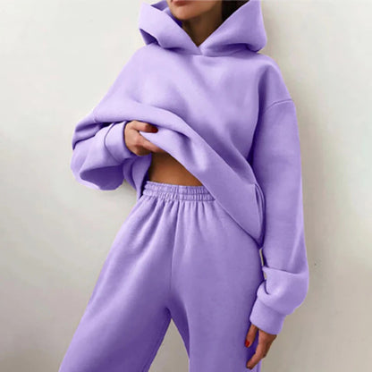Women Two Piece Sets Tracksuit 2022 Autumn Casual Solid Long Sleeve Hoodie Sweatshirts Female Fashion Oversized Trouser Suits Good Vibrations