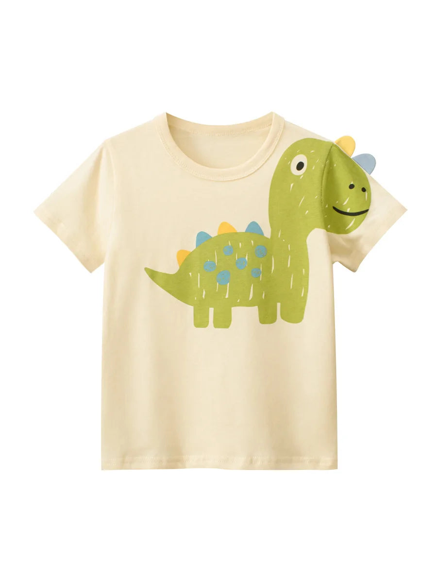 2024 Children 3D Cartoon Short T-Shirts Clothes for Boy 100% Cotton Short Sleeve Dinosaurs Cute Kids Casual Sport Top Tees Good Vibrations