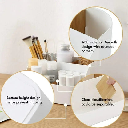 Desk Organizer,Office Supplies Organizers and Accessories,Makeup Brush Holder,Remote Control Holder with Movable Woode Partition Good Vibrations