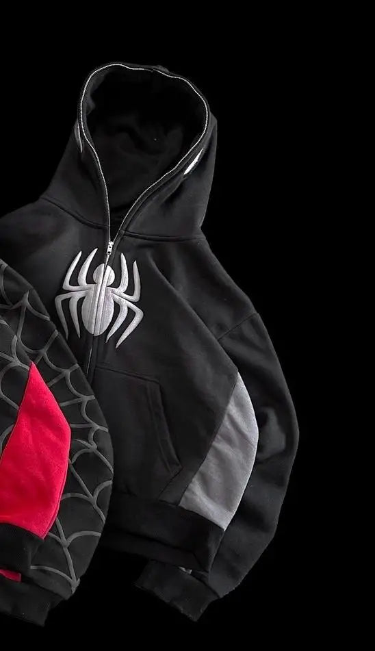 American Spider 3D Foaming Embroidery Zipper Hoodie Y2K Retro Gothic Harajuku Women Zip Up Jacket Hoodies Sweatshirt Men Clothes Good Vibrations