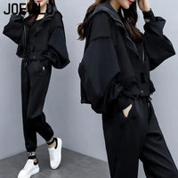 JOEVILU 2PCS Casual Tracksuit Loose Jacket Track Pants 2 Piece Sets Women's Outfits Spring/Autumn Korean Streetwear Leisure Suit Good Vibrations