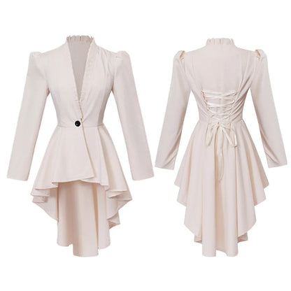 Women Medieval Victorian Costume Tuxedo Tailcoat Gothic Steampunk Trench Irregular Hem Vintage Frock Outfit Coat Party Dress Good Vibrations