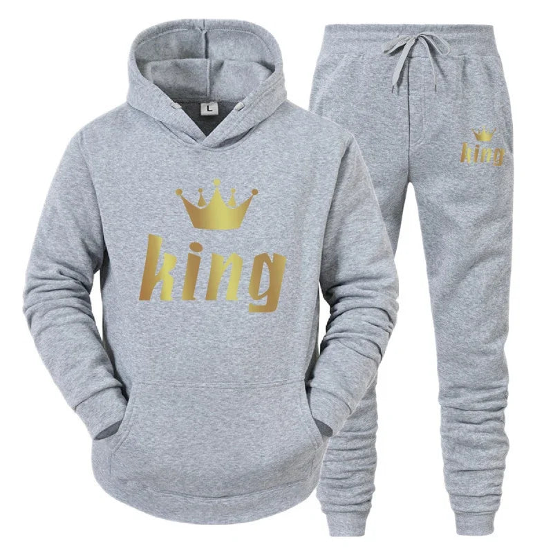 King And Queen Couple Outfit Hoodie and Jogger Pants High Quality Men Women Daily Casual Sport Jogging Suit King Queen Tracksuit Good Vibrations