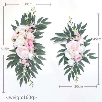 Yannew Artificial Wedding Arch Flowers Kit Boho Dusty Rose Blue Eucalyptus Garland Drapes for Wedding Decorations Welcome Sign Good Vibrations