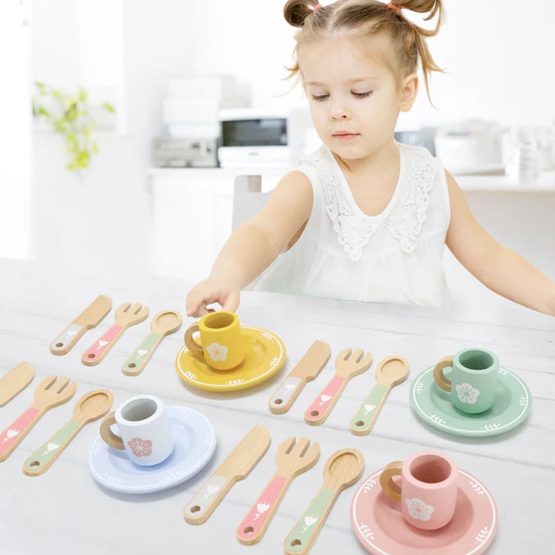 Baby wooden toy Kitchen toy wooden tableware set toy baby role play Educational Cosplay preschool toy gifts for kids Good Vibrations