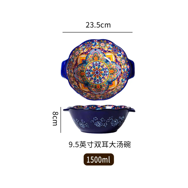 Ceramic Tableware Set Rice Bowl Serving Plate Creative Cutlery Soup Plate Noodle Handle Bowl Sauce Dish Steak Salad Fruit Plate Good Vibrations