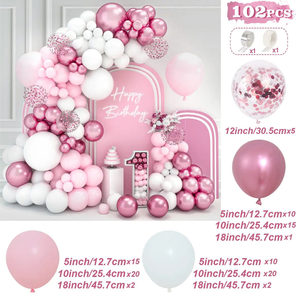 Pink White Balloon Garland Arch Kit Wedding Birthday Party Decorarion Kids Girl Baby Shower Party Supplies Confetti Latex Ballon Good Vibrations