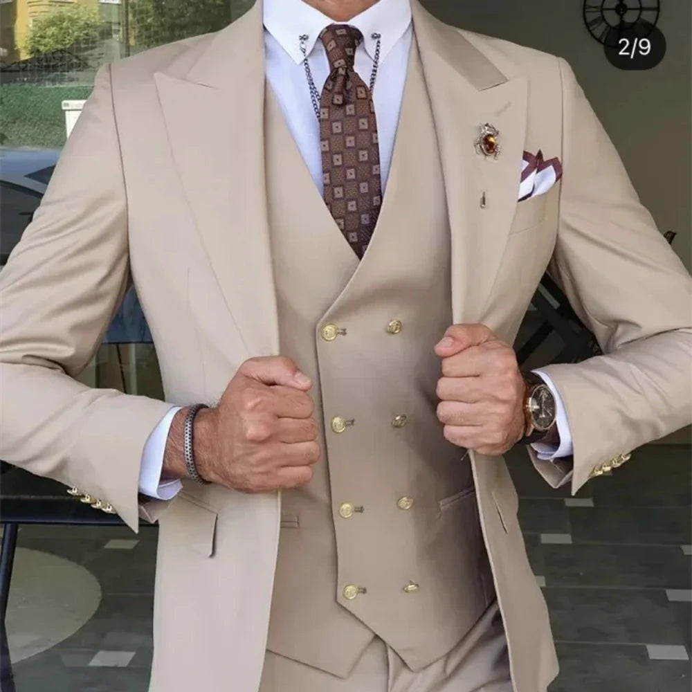 Men's formal business three piece set Western casual graduation dress jacket long pants vest XS-6XL Good Vibrations