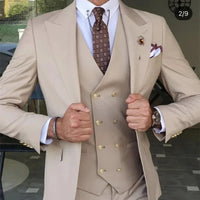 Men's formal business three piece set Western casual graduation dress jacket long pants vest XS-6XL Good Vibrations