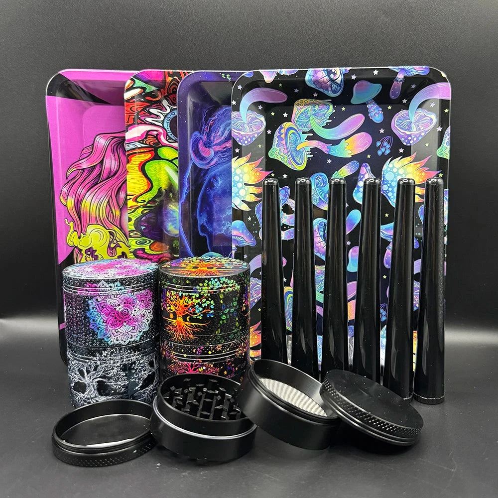 Manual 5cm Crusher Metal Grass Grinder TinPlate 18x12.5cm Rolling Tray Smell Proof Storage Tube Tobacco Herbal Set Cigar Tool Good Vibrations Adult Super Store