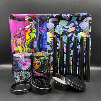 Manual 5cm Crusher Metal Grass Grinder TinPlate 18x12.5cm Rolling Tray Smell Proof Storage Tube Tobacco Herbal Set Cigar Tool Good Vibrations Adult Super Store