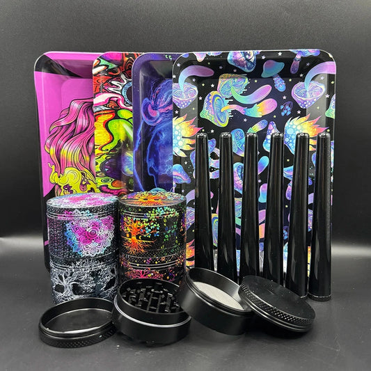 Manual 5cm Crusher Metal Grass Grinder TinPlate 18x12.5cm Rolling Tray Smell Proof Storage Tube Tobacco Herbal Set Cigar Tool Good Vibrations Adult Super Store