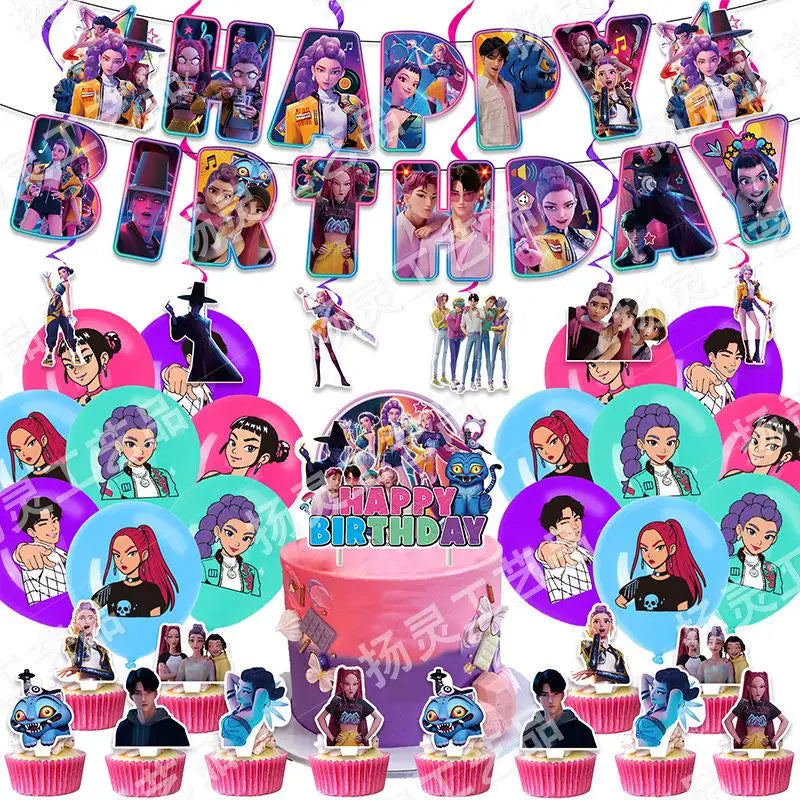 Kpop Demon Hunter Birthday Party Backdrop K Pop Demon Hunter Birthday Decoration Baby Shower Halloween Christmas Decorations Good Vibrations