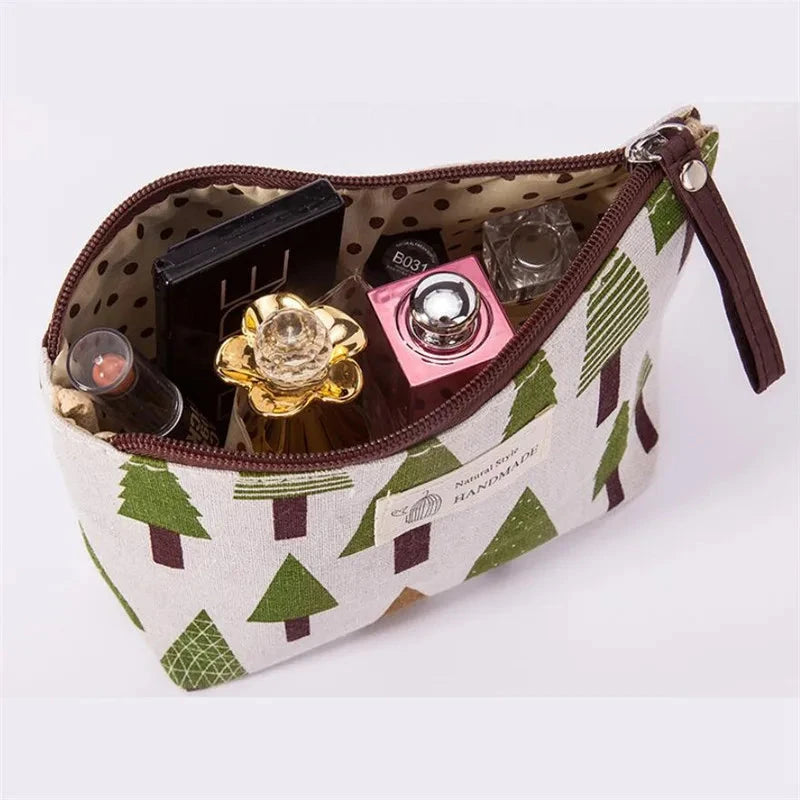 Soft Canvas Bear Tree Print Pattern Women Travel Storage Bag Toiletries Organizer Cute Cosmetic Bag Portable Make Up Bags Case Good Vibrations
