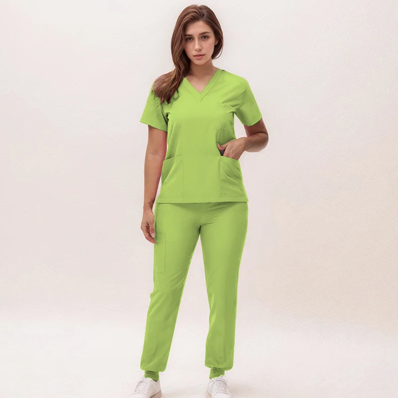 2025 New Nurse Uniforms V-neck Top Jogger Pants Scrub Sets Surgical Workwear Dentist Nursing Suit Hospital Doctor Outfit S21 Good Vibrations