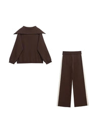 Women's Fashion Two-Piece Set with Side-Stripped Knit Sweater And High-Elastic Waist Straight Pants Female Casual Outfit Good Vibrations