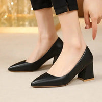 Women High Heel Pumps 2025 Thick Heels Women Shoes Solid Color Pointed Toe High Heel Office Shoes New Woman Shallow Casual Shoes Good Vibrations