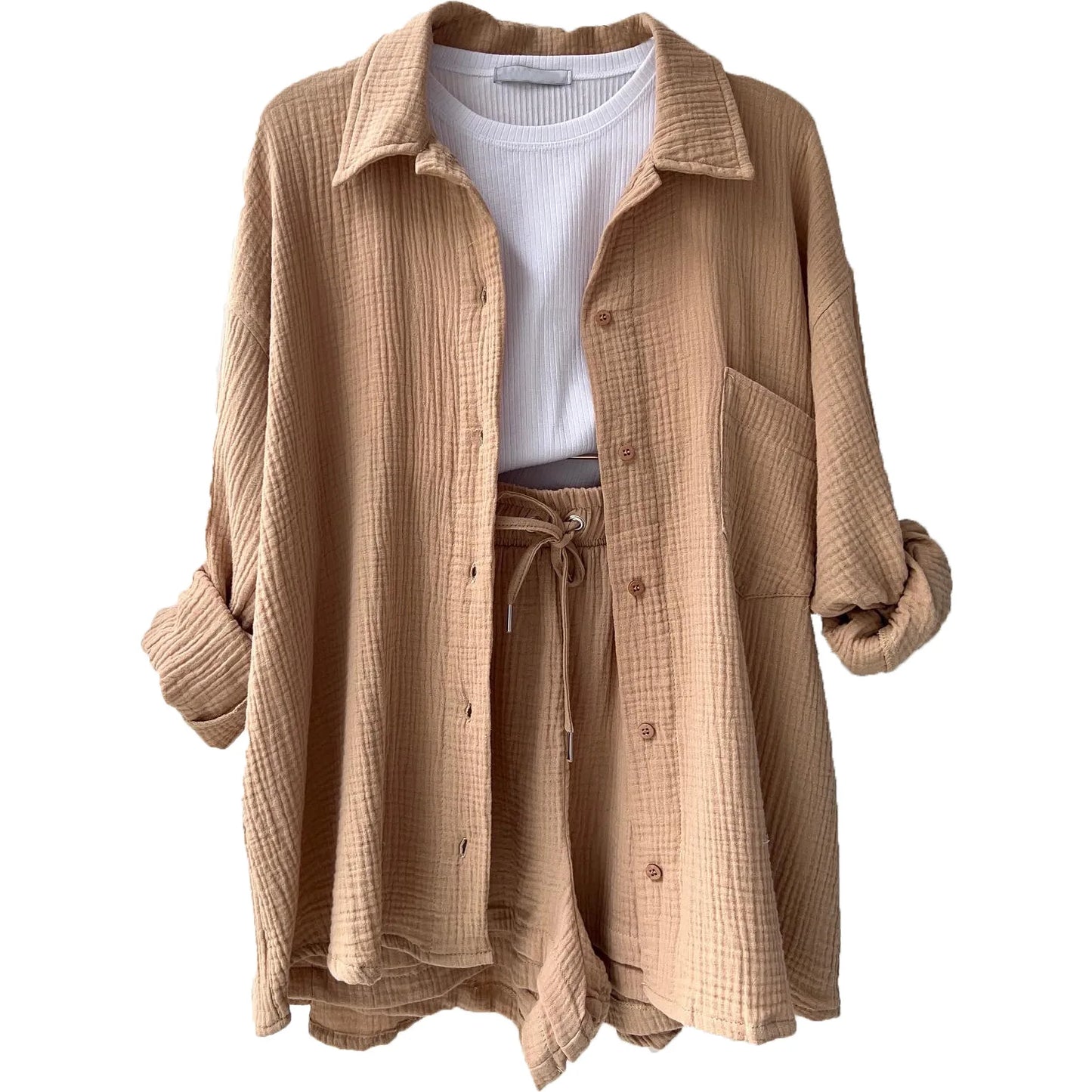 Solid Color Casual Loose Short Pants Sets For Women 2025 Elegant Summer Women's Two Pieces Suit Full Set Female Outfit Clothes Good Vibrations