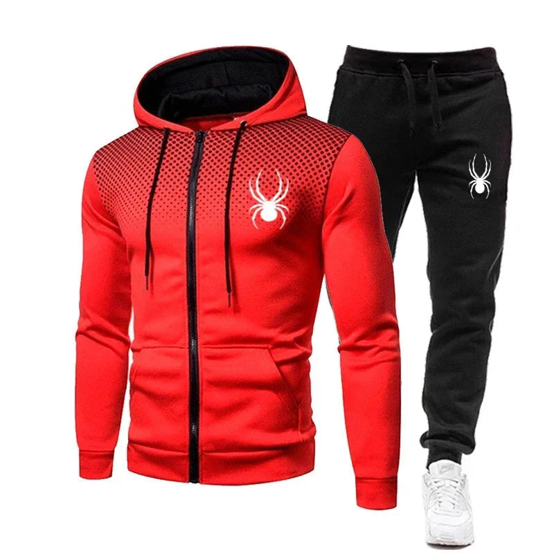 2026 Spring Winter spider print zipper long-sleeved hoodie + stretch waist pants two-piece men's sports jogging fitness suit Good Vibrations